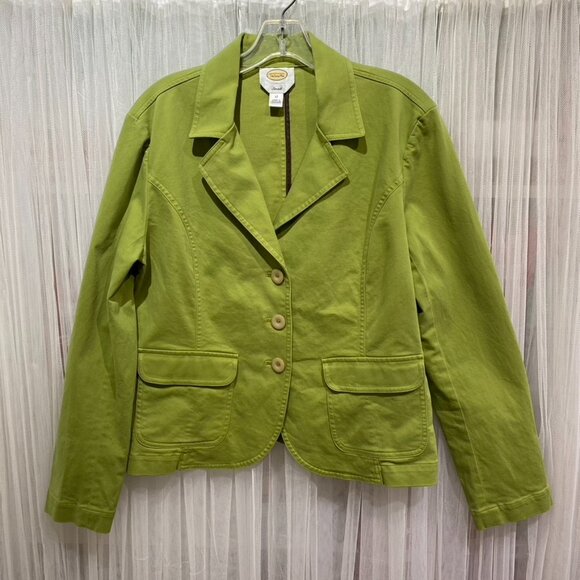 Talbots 90's Vintage Cotton Stretch 3 Button Blazer Apple Green Size 12 Preppy - Picture 5 of 13